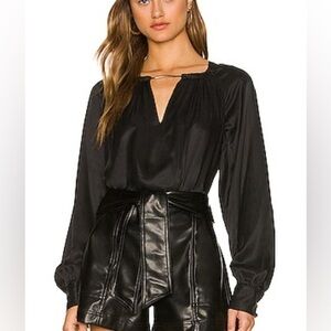 Jonathan Simkhai Delilah Black Long Sleeve eco viscose silk Blouse 20131